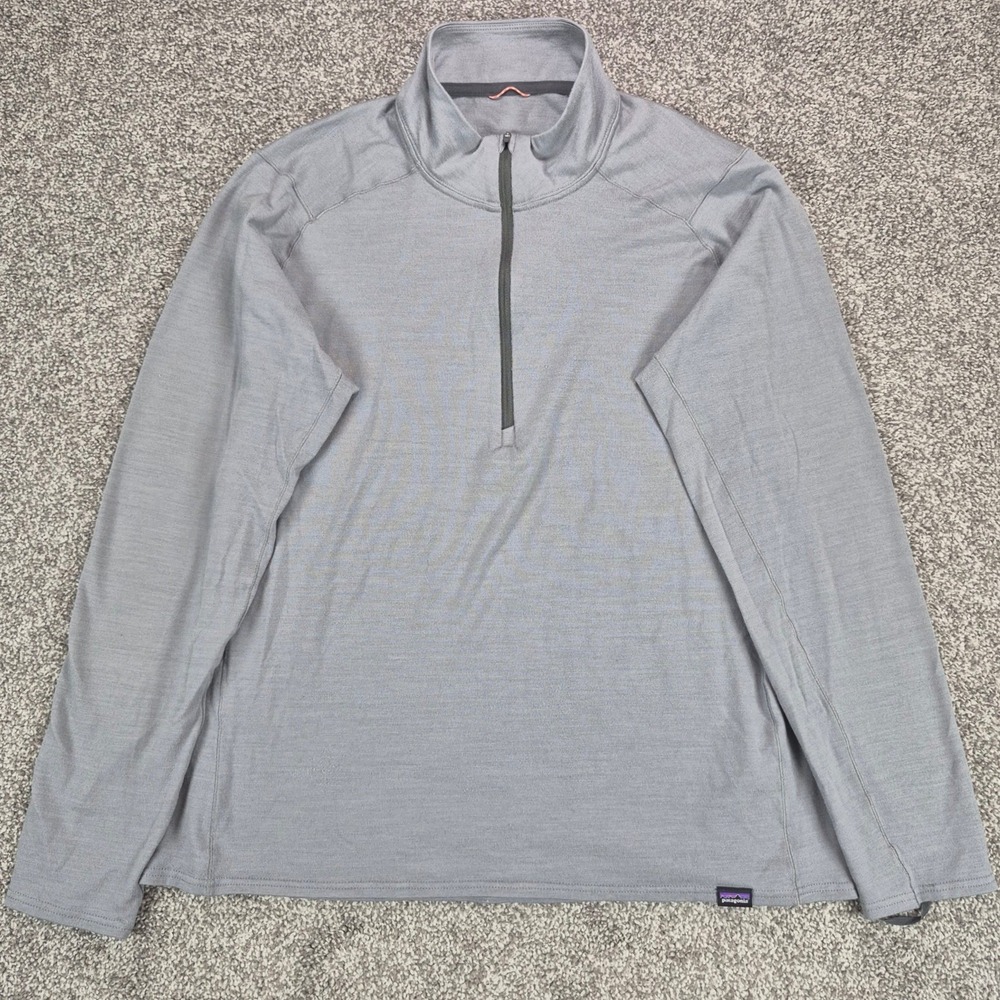 Patagonia 1/2 Zip Pullover Merino Wool Blend Mens Large Gray Hiking Base Layer